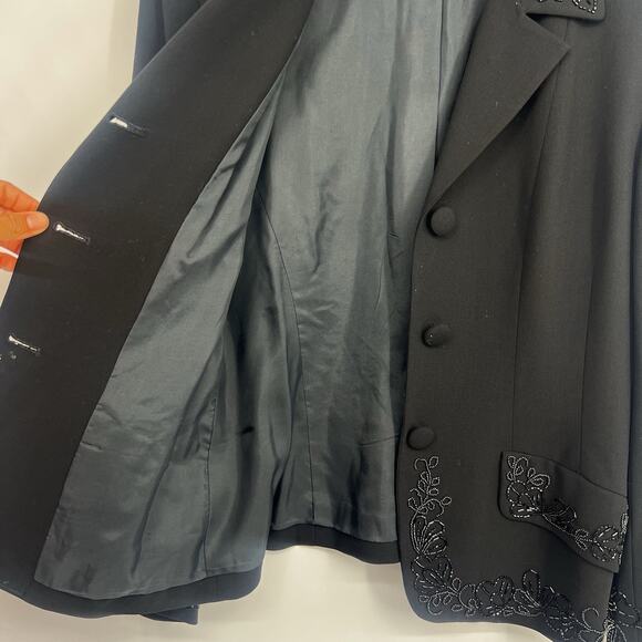 Vintage 90s 100% Wool DKNY Women Blazer Hand Beaded - Picture 6 of 7